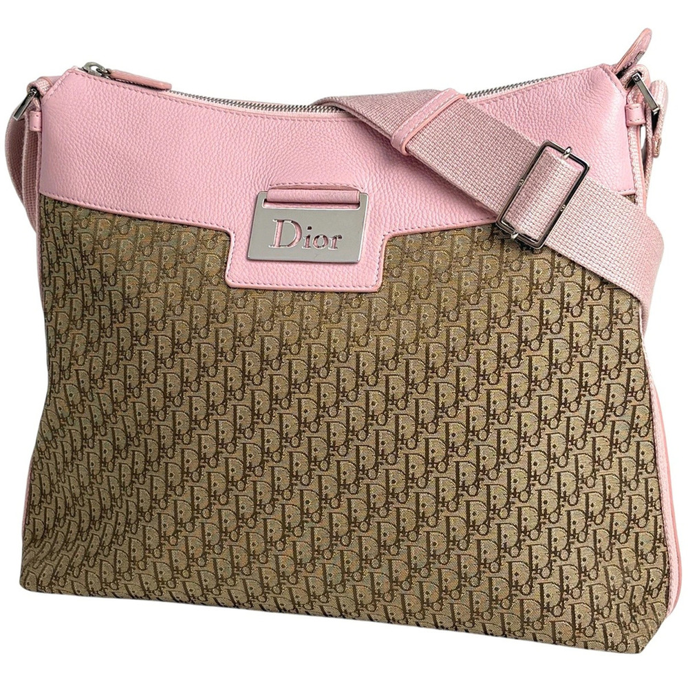 Christian Dior Street Shoulder Bag Trotter Canvas Beige Cream Pink